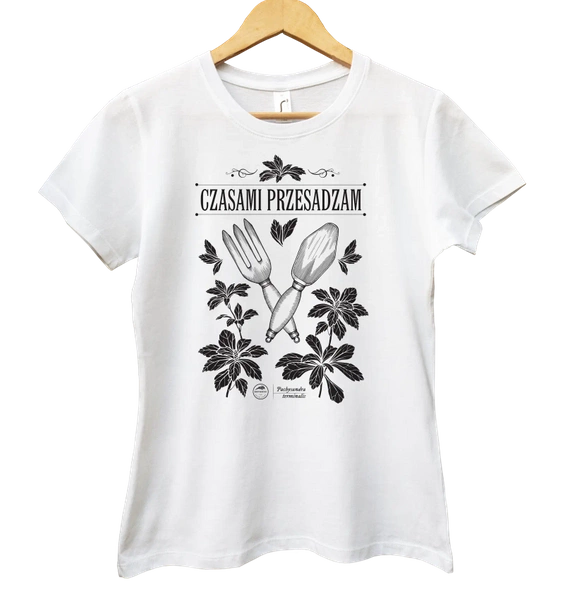 koszulka damska z motywem roślinnym, prezent dla ogrodnika — narzędzia