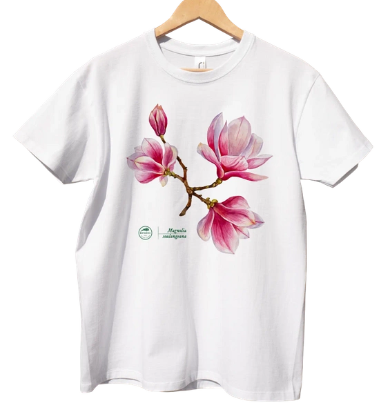 koszulka klasyczna, unisex, z motywem roślinnym — magnolia pośrednia