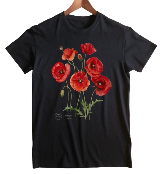 koszulka klasyczna, unisex, z motywem roślinnym — mak polny